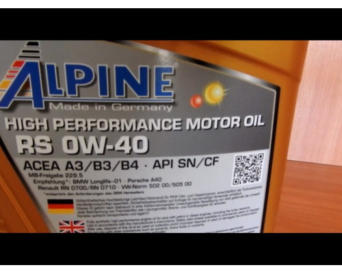 ALPINE 0W-40 RS API SN/CF (A3/B3/B4) 4l